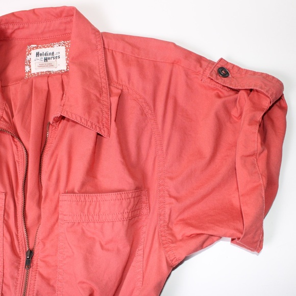 Holding Horses Anthropologie Sz 4 Salmon Utility Romper Jumpsuit Shorts Safari - Picture 9 of 15